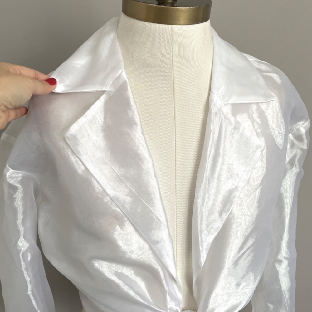 Vintage Sheer White Organza Cropped Tie Blouse - M/L - Picture 2 of 13